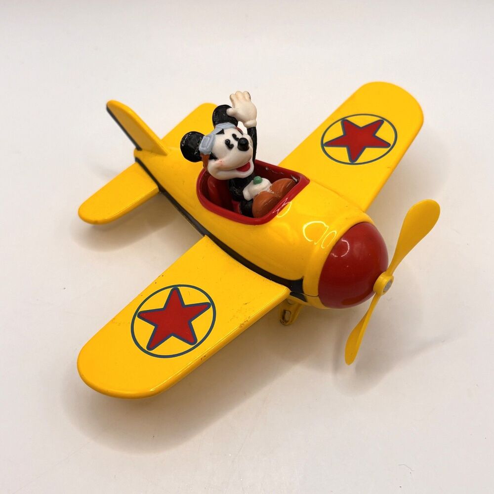 Vintage Mickey Mouse Diecast Yellow Metal Plane Airplane Decopac Walt Disney 4”